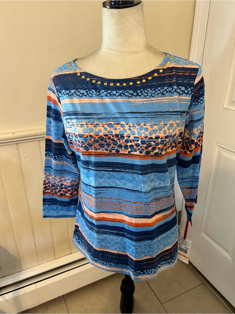 NWT Ruby Rd. Must Haves II Tribal Print Top Azure Multicolor Size Small